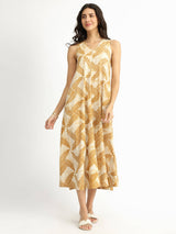 Cotton Dabu Geometric Dress - Mustard