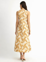 Cotton Dabu Geometric Dress - Mustard