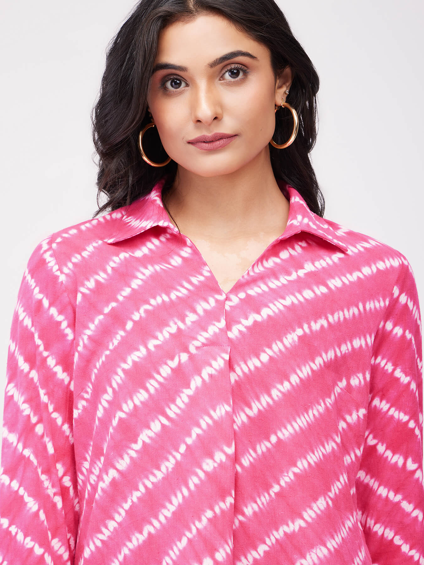 Cotton Shibori Striped Dress - Pink