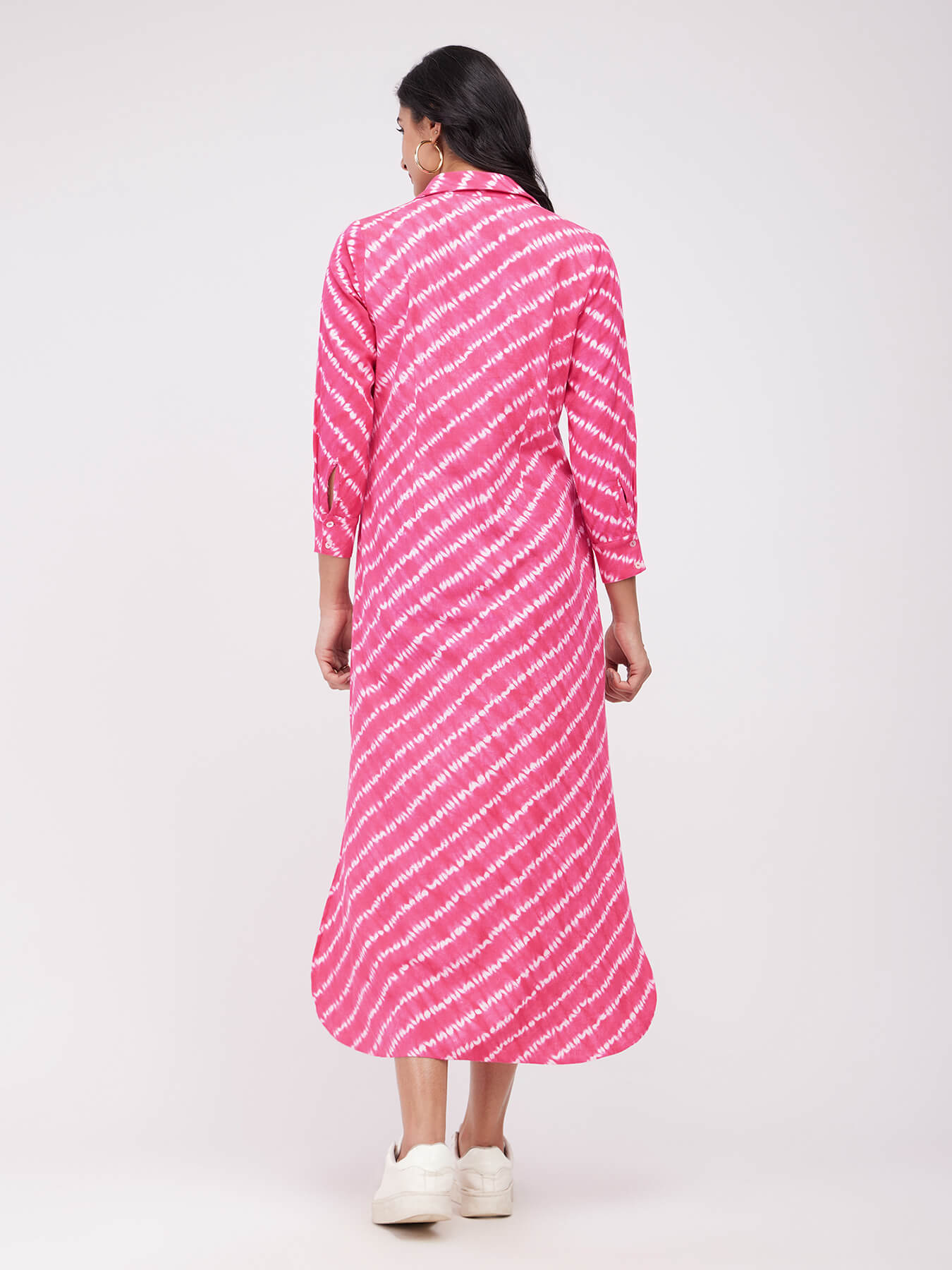 Cotton Shibori Striped Dress - Pink