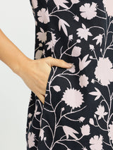 Cotton Floral Sleeveless Dress - Black & Off-White