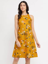 Cotton Geometric A-Line Dress - Yellow