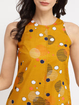 Cotton Geometric A-Line Dress - Yellow