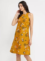 Cotton Geometric A-Line Dress - Yellow