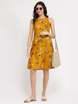 Cotton Geometric A-Line Dress - Yellow