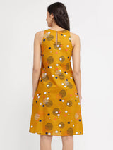 Cotton Geometric A-Line Dress - Yellow