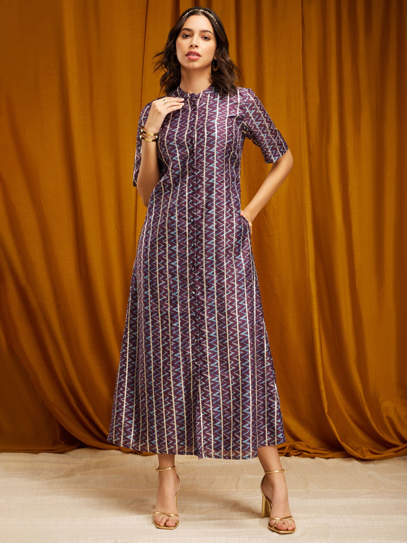 Chanderi Maxi Dress - Purple