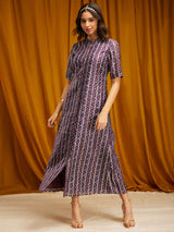 Chanderi Maxi Dress - Purple