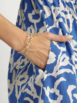 Cotton Floral Print Tiered Dress - Blue