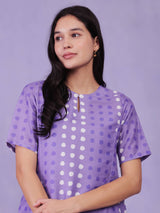 Polka Print A-Line Dress - Lilac