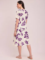 Cotton Floral Print Dress - Off-White and Purple