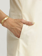 Cotton Floral A-Line Dress - Off-White and Pink