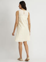 Cotton Floral A-Line Dress - Off-White and Pink