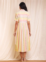 Striped Chambray Shirt Dress - Off-White & Yellow