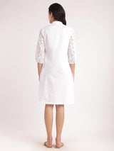 Cotton Schiffli A-Line Dress - White