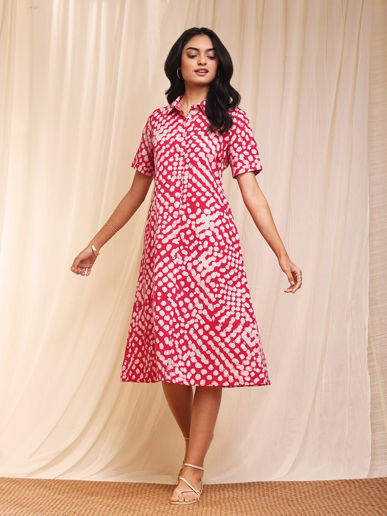 pink batik dress Water Mill Dress- Batik Leaf- Pink/White