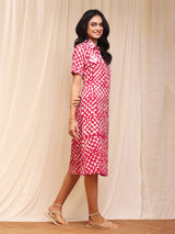 Cotton Batik Polka Shirt Dress - Pink