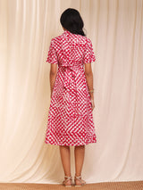 Cotton Batik Polka Shirt Dress - Pink