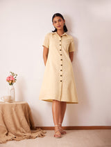 Cotton A-Line Shirt Dress - Yellow