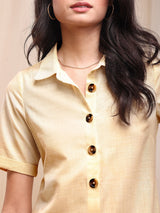 Cotton A-Line Shirt Dress - Yellow