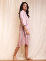 Striped Front Pleated Dress - Pink & Grey