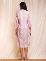 Striped Front Pleated Dress - Pink & Grey