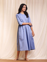 Cotton Chambray Flared Dress - Light Blue
