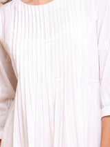 Cotton A-Line Pleated Dress - White