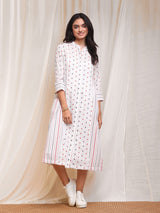 Cotton Polka A-Line Dress - White