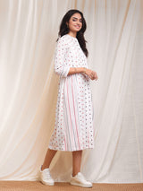 Cotton Polka A-Line Dress - White