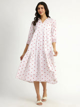 Cotton Polka Shirt Dress - White & Red