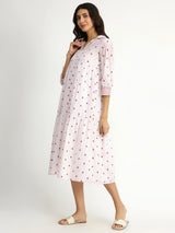 Cotton Polka Shirt Dress - White & Red