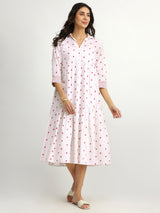Cotton Polka Shirt Dress - White & Red