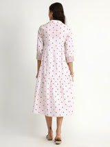 Cotton Polka Shirt Dress - White & Red