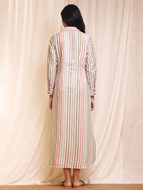 Cotton Striped Shirt Dress - Off-White & Pink