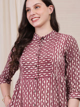 Cotton Dabu Striped Flared Dress - Purple