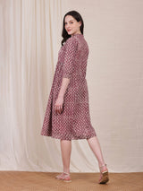 Cotton Dabu Striped Flared Dress - Purple