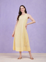 Cotton Jacquard A-Line Dress - Yellow
