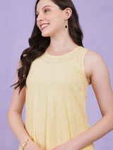 Cotton Jacquard A-Line Dress - Yellow