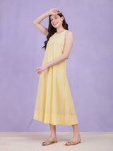 Cotton Jacquard A-Line Dress - Yellow