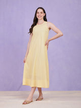 Cotton Jacquard A-Line Dress - Yellow