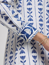 Cotton Floral Shirt Dress - Blue & White