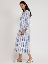 Cotton Floral Shirt Dress - Blue & White