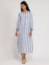 Cotton Floral Shirt Dress - Blue & White