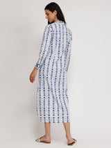 Cotton Floral Shirt Dress - Blue & White