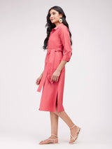 Cotton Solid Shirt Dress - Pink