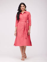 Cotton Solid Shirt Dress - Pink