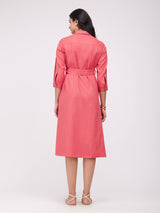 Cotton Solid Shirt Dress - Pink