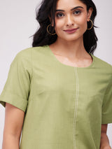 Cotton Solid Straight Dress - Green