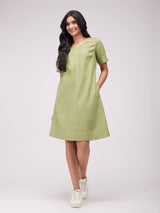 Cotton Solid Straight Dress - Green